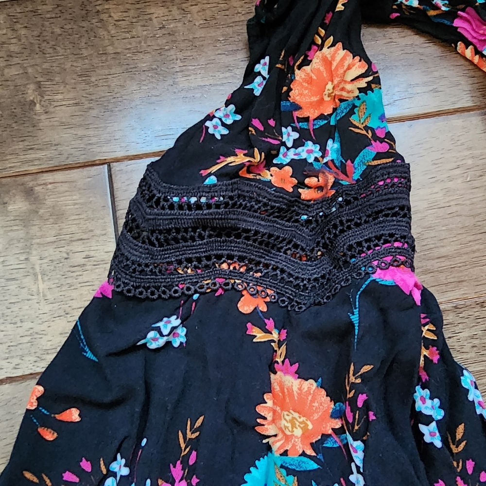 Bright Floral Black Romper/ Flirty Sexy Romper/ M / Ruggles/Crochet/ Travel View 6